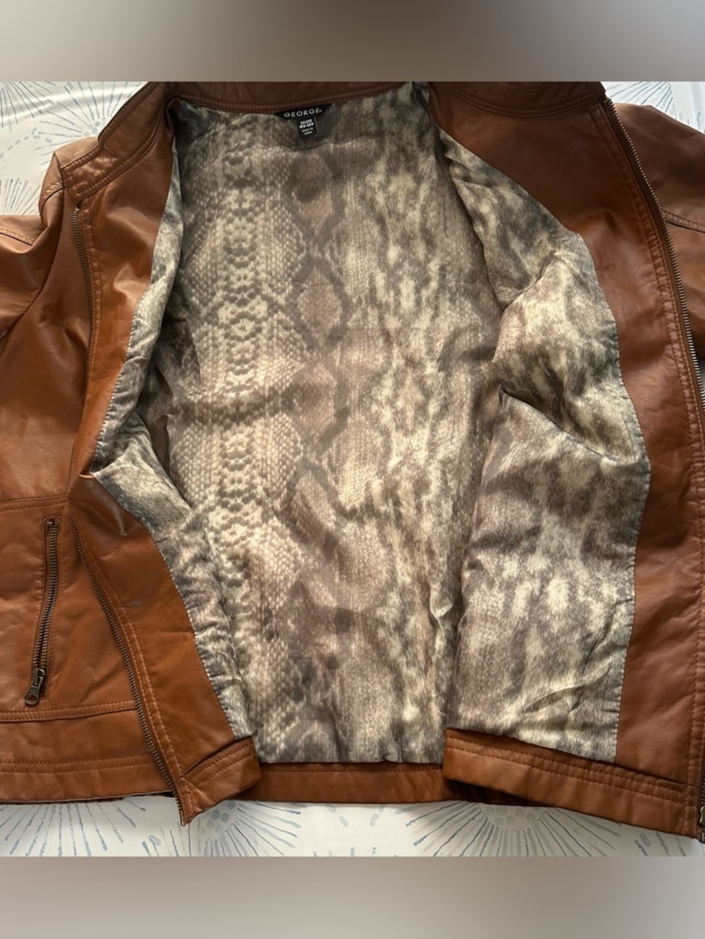 George Chestnut Brown Leather Zip-Front Jacket size 18W-20W - Picture 6 of 13